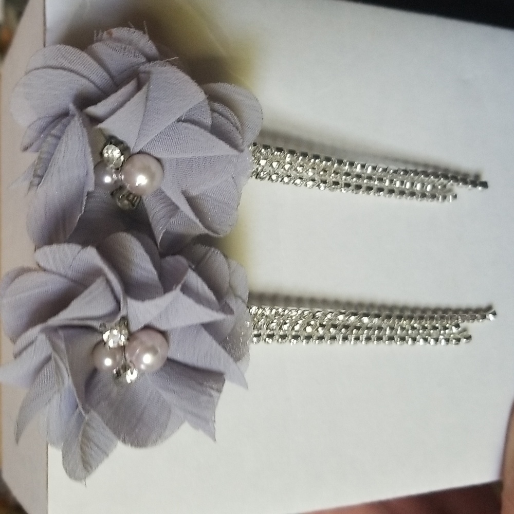 Large Flower Earrings With Sparkle Cascade